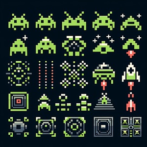 space invaders icon set green 3 png 8k base